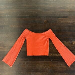 INTERMIX Orange Bell Sleeve Ribbed Blouse